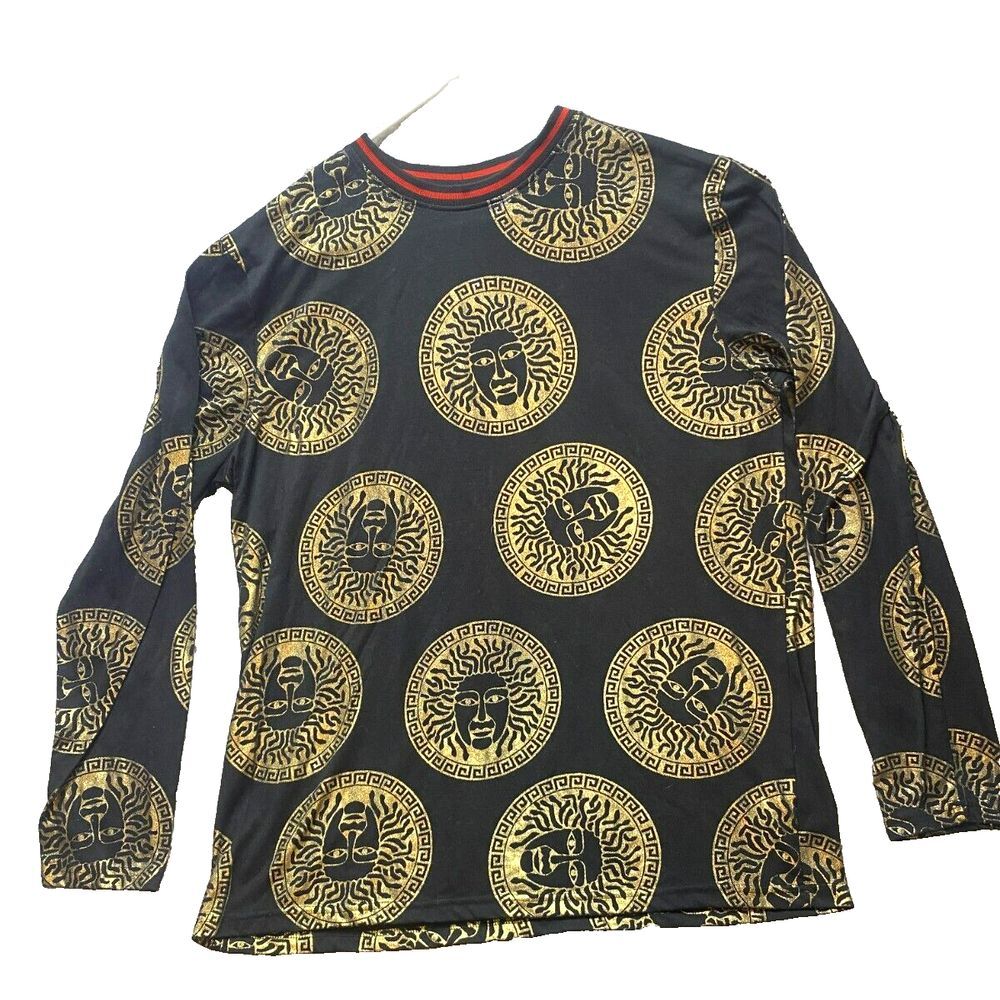 Drill Clothing Shirt Adult Large Black Gold‎ AOP Medallion Medusa Head Mens